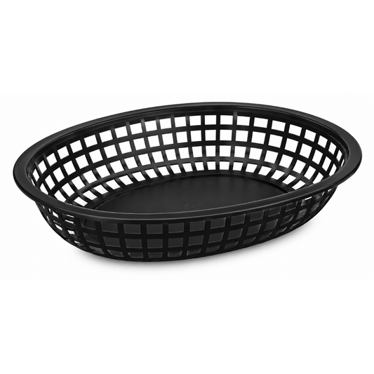 CANASTA DE PLÁSTICO PARA CENTRO DE MESA, OVALADA COLOR NEGRO. MODELO CAMESO-N