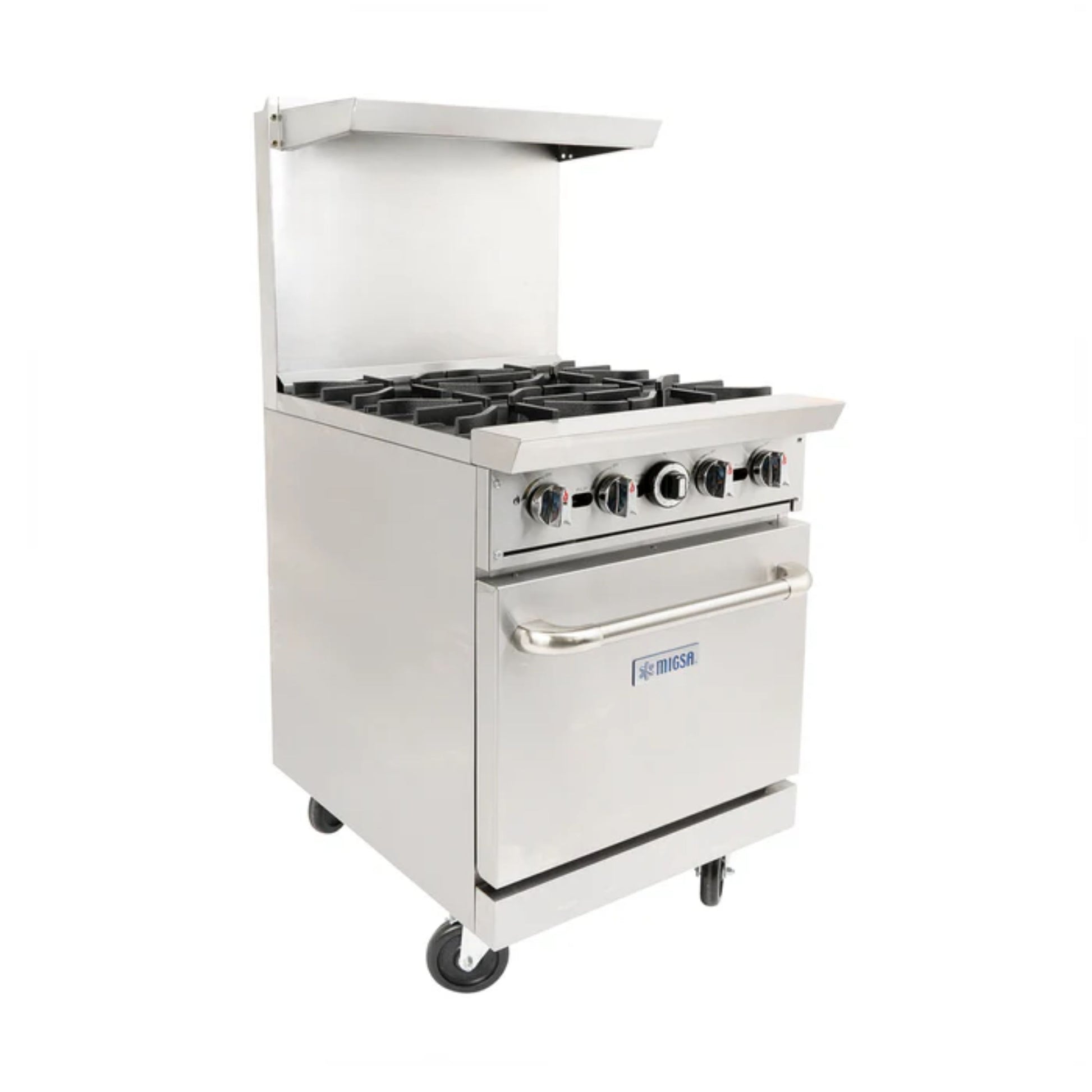 ESTUFA COMERCIAL A GAS DE 4 QUEMADORES Y HORNO CON RESPALDO