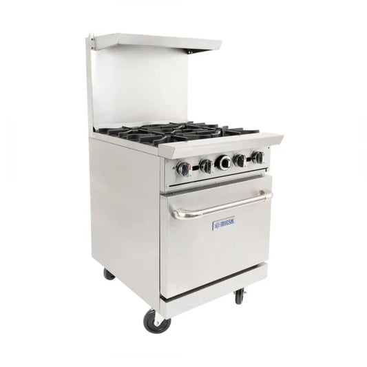 ESTUFA COMERCIAL A GAS DE 4 QUEMADORES Y HORNO CON RESPALDO