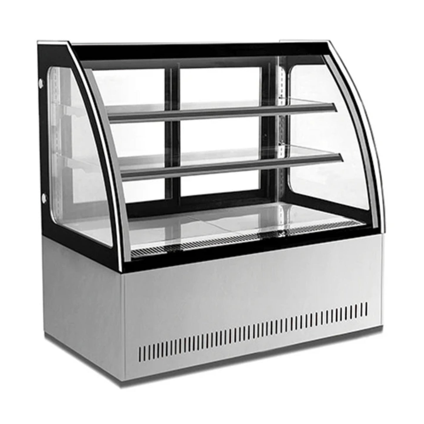 VITRINA EXHIBIDORA DE CRISTAL CURVO, CAPACIDAD DE 225 L