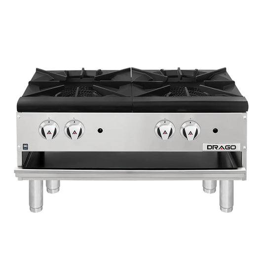 ESTUFÓN 2 SECCIONES HORIZONTAL, PATAS CORTAS, GAS NATURAL MODELO GNFO-02-HLH