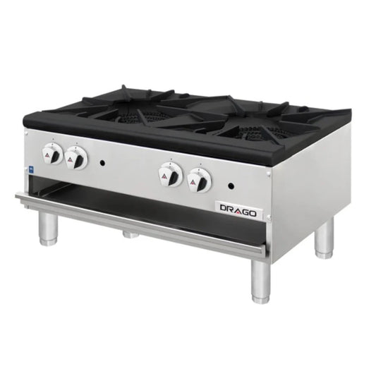 ESTUFÓN 2 SECCIONES HORIZONTAL, PATAS CORTAS, GAS PROPANO MODELO GPFO-02-HLH