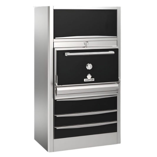 HORNO MIBRASA 110-M CON CAJONES, SOPORTE PARA BANDEJAS Y ARMARIO MODELO HMBHOTAC110-M