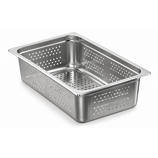 NSERTO DE ACERO INOXIDABLE PERFORADO, TAMAÑO ENTERO (53.5 X 33 CM), ALTURA 6” MODELO INAPE-6