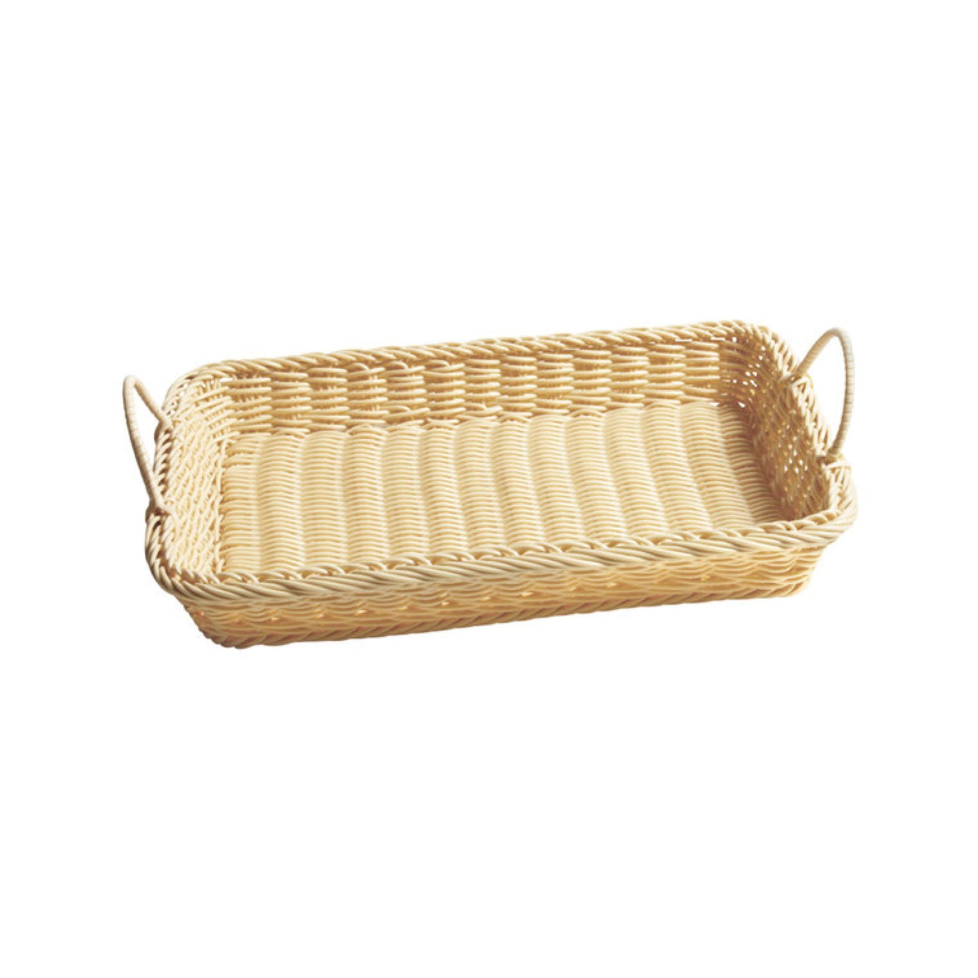 CESTA TEJIDA RECTANGULAR, BEIGE (19" X 14" X 4") CON OREJA
