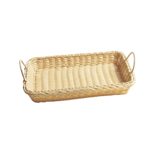 CESTA TEJIDA RECTANGULAR, BEIGE (19" X 14" X 4") CON OREJA