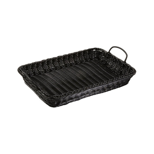CESTA TEJIDA RECTANGULAR, NEGRO (19" X 14" X 4") CON OREJA