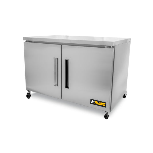 MESA REFRIGERADA BAJO BARRA 13.3PIES, GAS R290, TIRO FORZADO, DOBLE PARRILLA, ACERO INOXIDABLE MODELO MERBAJ-48