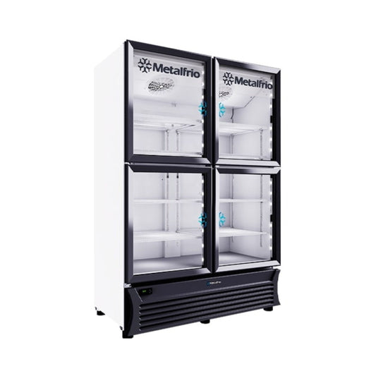 REFRIGERADOR VERTICAL CON CAPACIDAD DE 42.2 PIES³ (1.195 m³) CON 4 PUERTAS DE CRISTAL, 8 PARRILLAS MODELO RB804