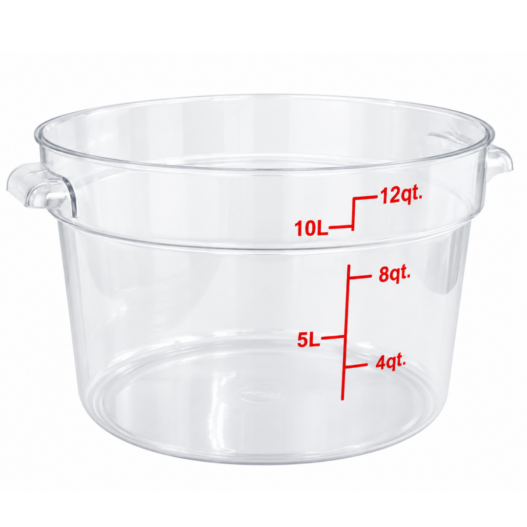 RECIPIENTE DE POLICARBONATO GRADADUADO REDONDO, CAPACIDAD DE 12 QT. MODELO REPORE-12