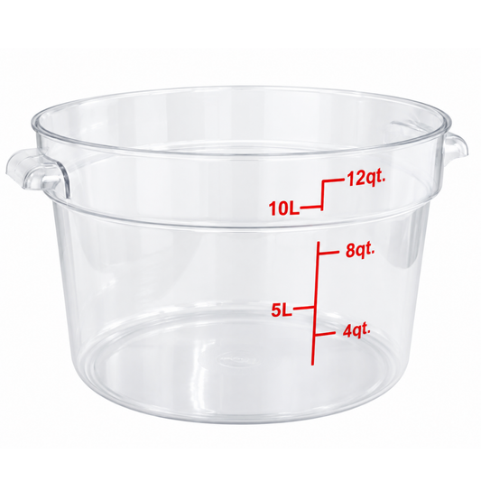 RECIPIENTE DE POLICARBONATO GRADADUADO REDONDO, CAPACIDAD DE 12 QT. MODELO REPORE-12