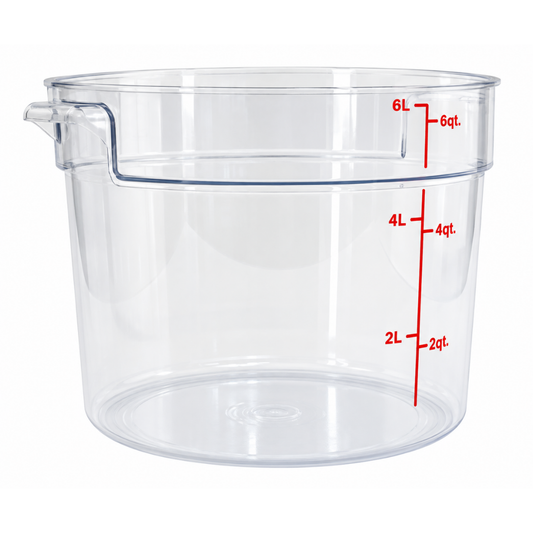 RECIPIENTE DE POLICARBONATO GRADUADO REDONDO, CAPACIDAD DE 6 QT. MODELO REPORE-6