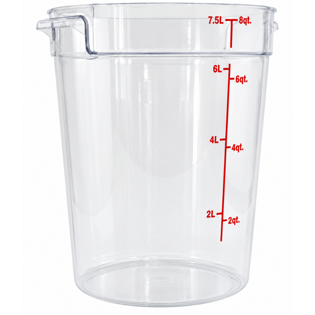 RECIPIENTE DE POLICARBONATO GRADADUADO REDONDO, CAPACIDAD DE 8 QT. MODELO REPORE-8