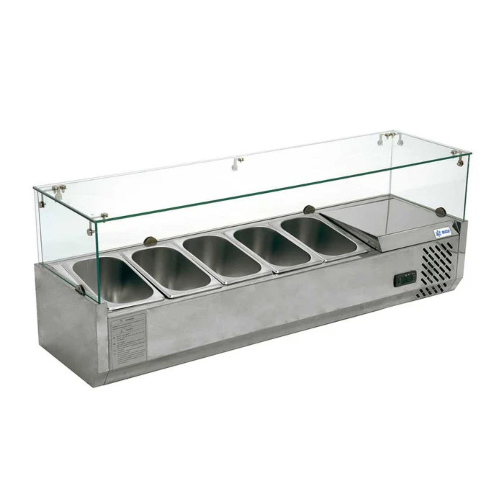 VITRINA REFRIGERADA PARA ENSALADAS Y PIZZAS SOBRE MESA