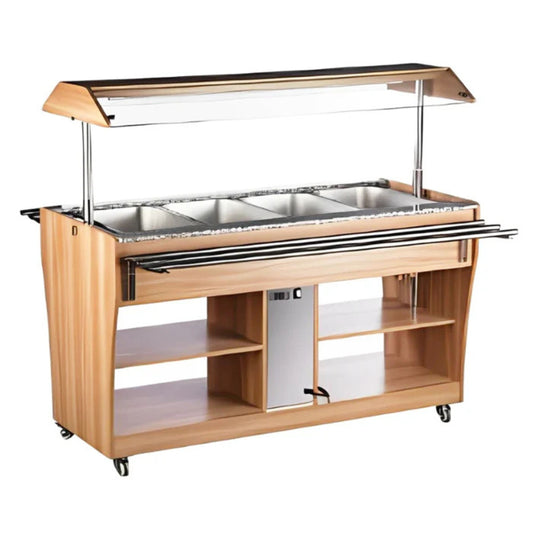 MESA BUFFETERA CALIENTE MÓVIL DE 4 INSERTOS ENTEROS