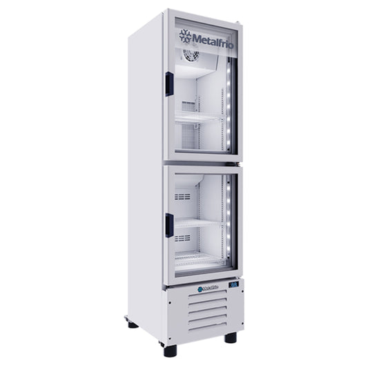 CONSERVADOR VERTICAL CON CAPACIDAD DE 7.7 PIES³ (0.218 m³) CON 2 COMPARTIMENTOS (CONGELADOR SUPERIOR Y ENFRIADOR INFERIOR), CON 2 PUERTAS DE CRISTAL, 4 PARRILLAS MODELO VFH08