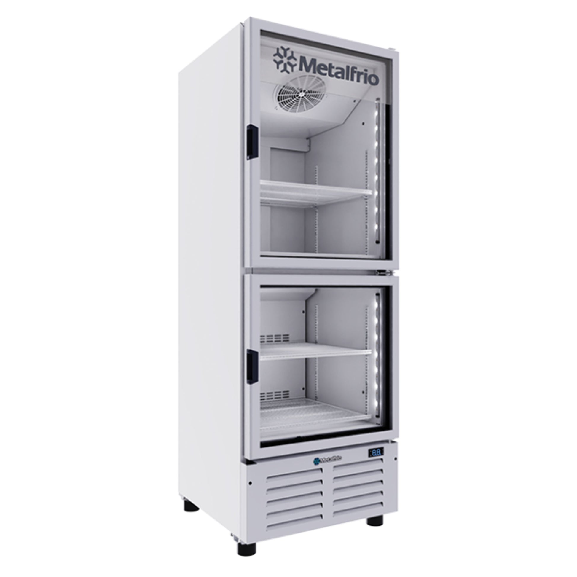 CONSERVADOR VERTICAL CON CAPACIDAD DE 19 PIES³ (0.538 m³) CON 2 COMPARTIMENTOS, CONGELADOR SUPERIOR Y ENFRIADOR INFERIOR, 2 PUERTAS DE CRISTAL, CON 4 PARRILLAS MODELO VFH20