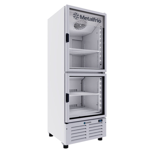 CONSERVADOR VERTICAL CON CAPACIDAD DE 19 PIES³ (0.538 m³) CON 2 COMPARTIMENTOS, CONGELADOR SUPERIOR Y ENFRIADOR INFERIOR, 2 PUERTAS DE CRISTAL, CON 4 PARRILLAS MODELO VFH20